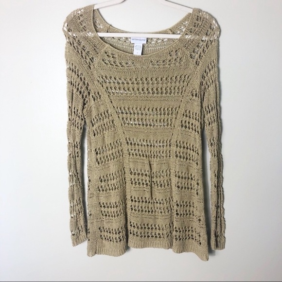 ⛔️SOLD⛔️Soft Surroundings Tan Open Knit Tunic Swea - Picture 4 of 8